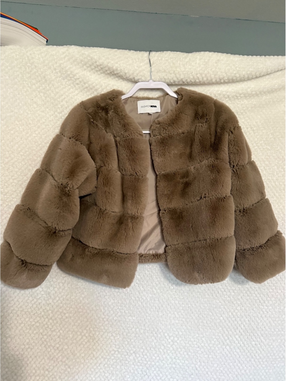 Fashion Nova Faux Fur Brown Cropped Jacket